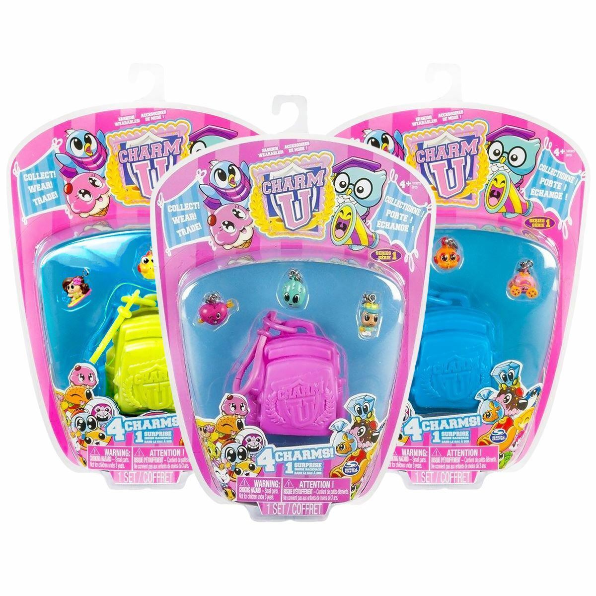 Charm U 4 Figure Pack w/ Pink Backpack & 1 Surprise Charm Official