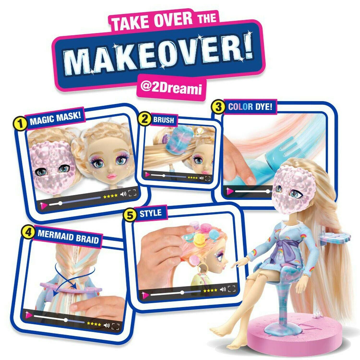 FAILFIX 2Dreami Epic Color 'N' Style Makeover Doll Pack 8.5" Fashion Doll