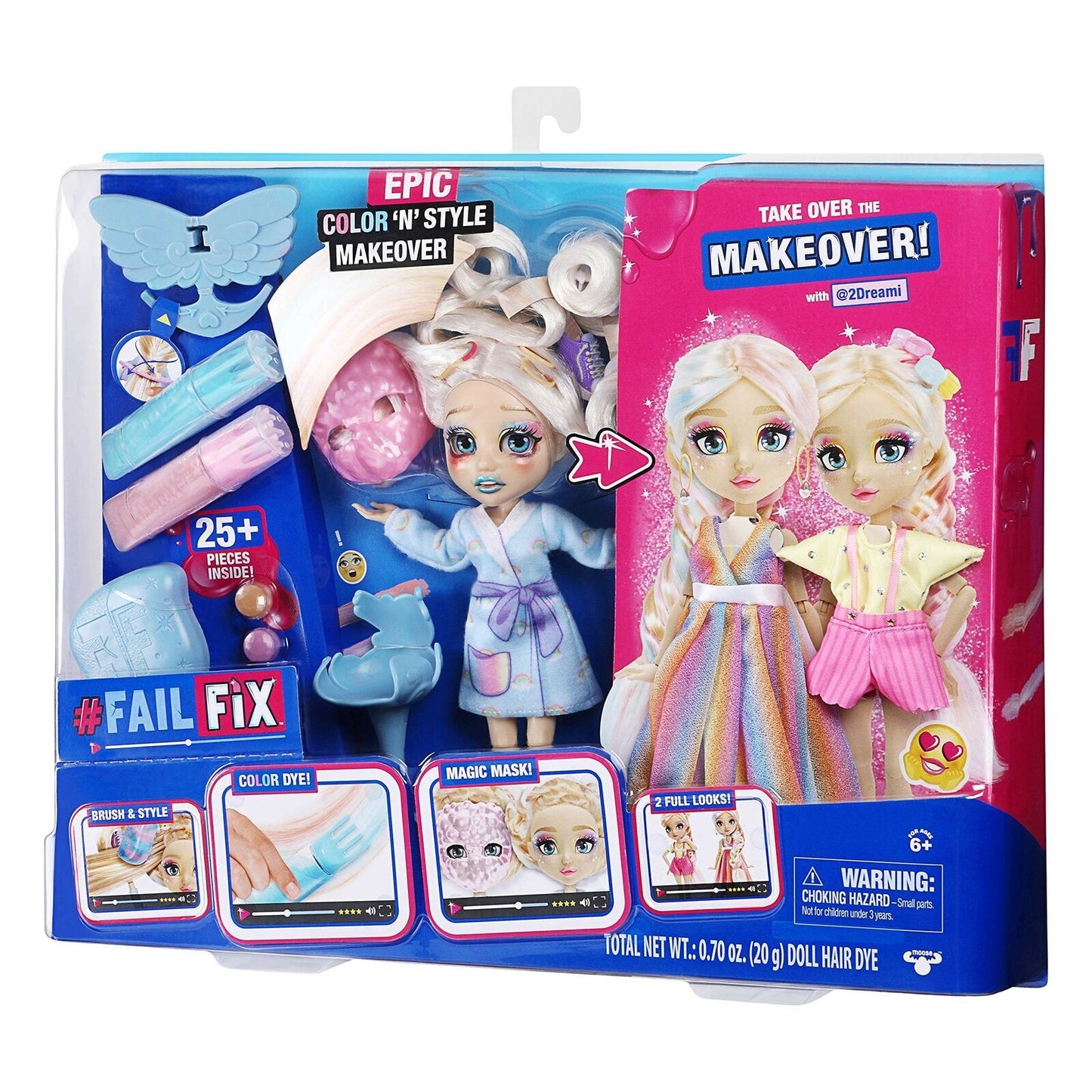 FAILFIX 2Dreami Epic Color 'N' Style Makeover Doll Pack 8.5" Fashion Doll