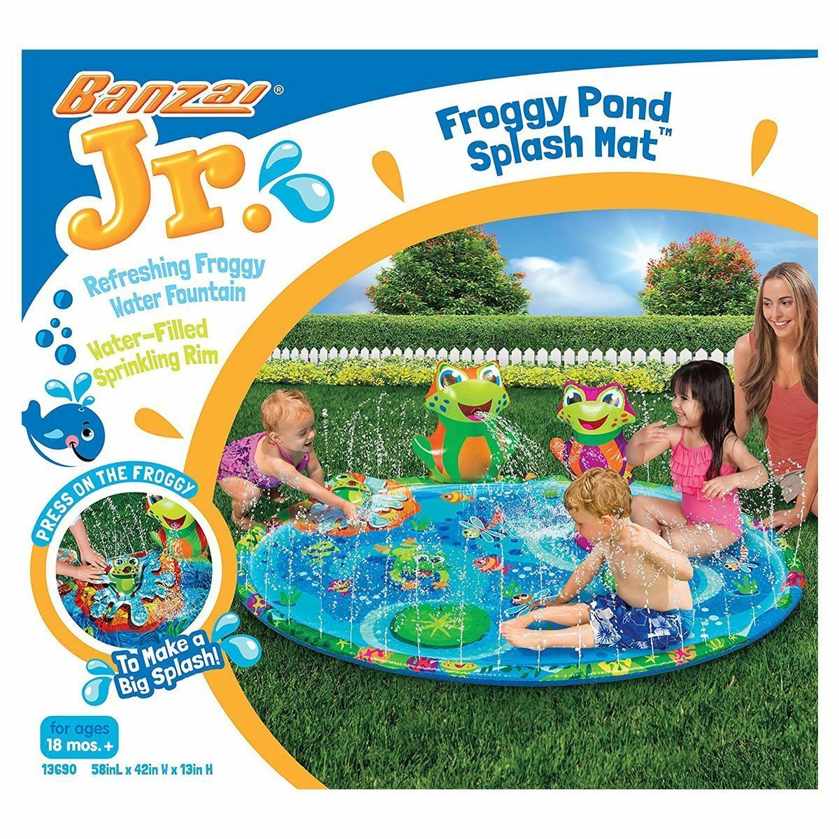 Banzai Jr Froggy Pond Splash Mat Summer Garden Sprinker Water Play Official