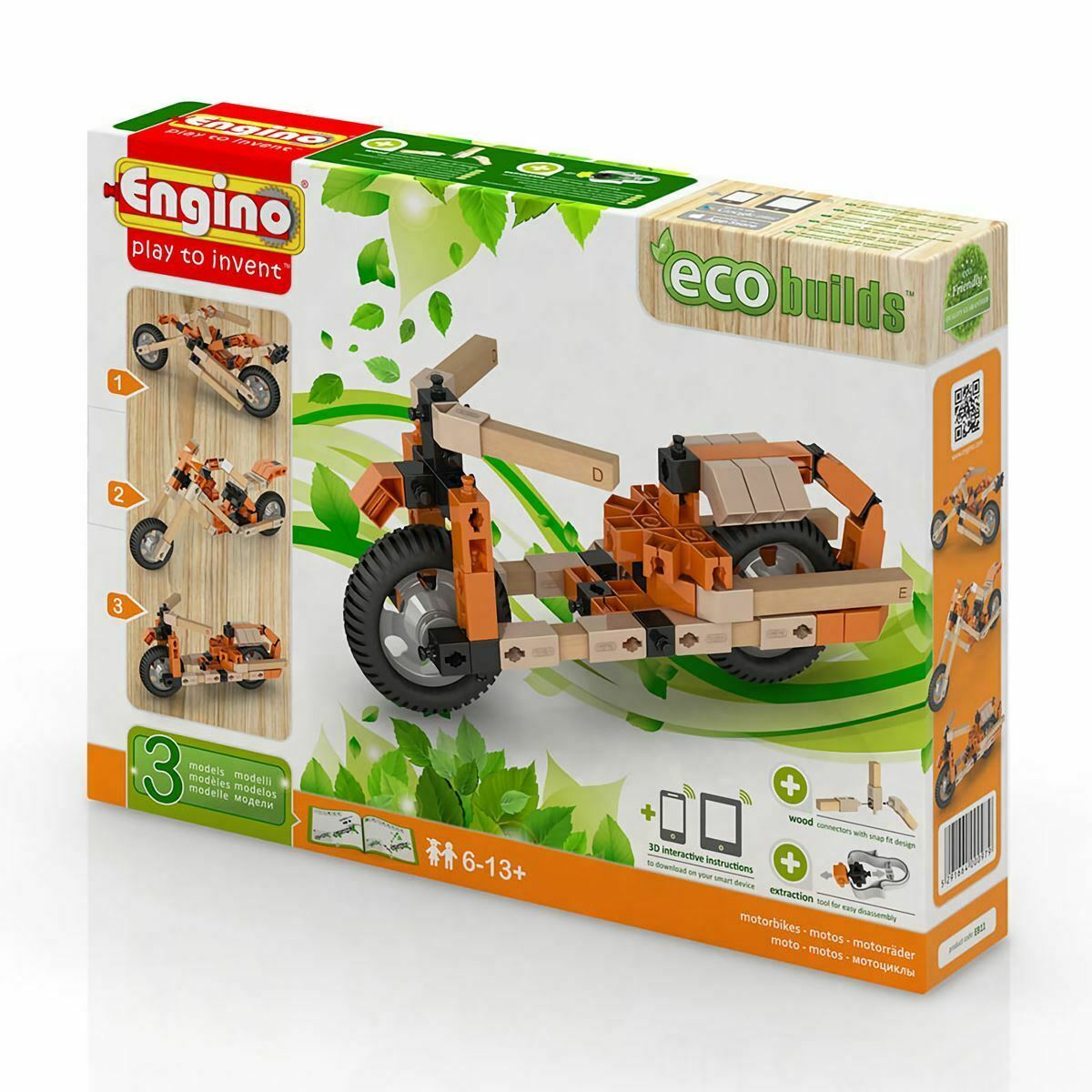 Engino Eco Builds 3 Model MOTORBIKES Building Creative Activity Wooden Toy STEM